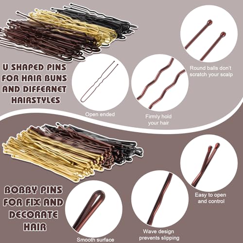 480 Pc Bobby Pins & Hair Elastics Kit, Black/Brown/Gold