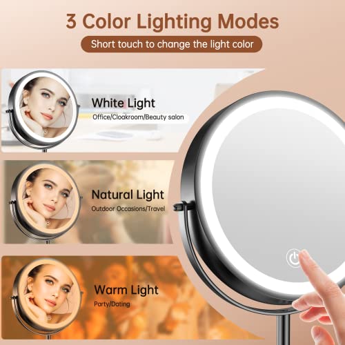 Benbilry Black 8 Inch Lighted Makeup Vanity Mirror with Dimmable Lights and 1X/10X Magnification