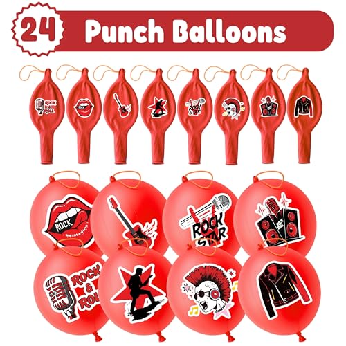 Rock Party Favor Set - 24 Punch Balloons & 48 Temporary Tattoos