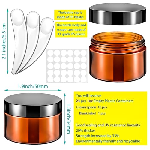 20 Pack 1oz Amber Plastic Jars with Black Lids