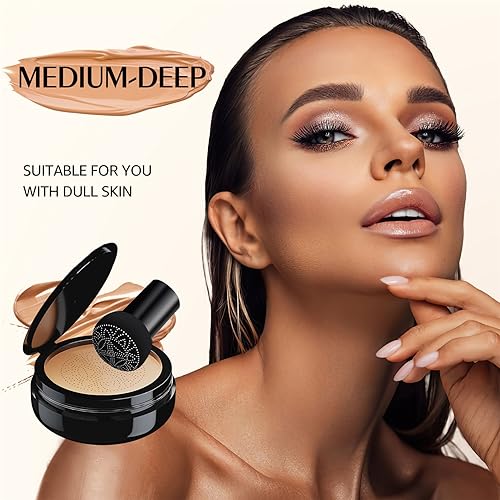 Mushroom Head Air Cushion CC Cream - BB Cream Face Makeup Foundation for Mature Skin Moisturizing Concealer Brighten Long-Lasting, Even Skin Tone for All Skin Types, Medium Deep