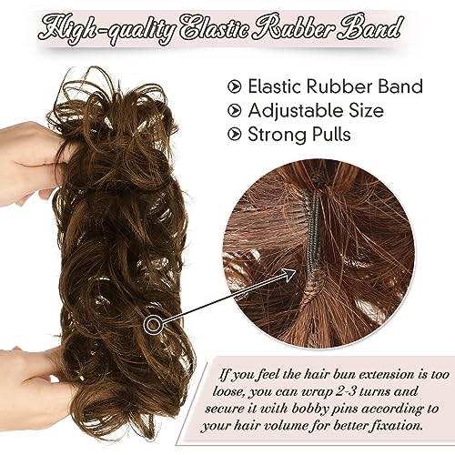 RUWISS Messy Bun Hair Piece Human Hair Messy Rose Bun Hair Buns Hair Piece for Women Real Hair Scrunchies Updo Hair Pieces Bun Extension Ponytail Messy Hair Bun (Brown Mixed)