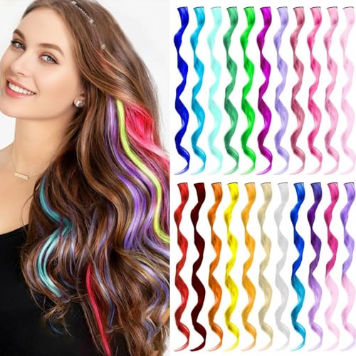 Colored Clip-in Hair Extensions 22 PCS Curly Rainbow