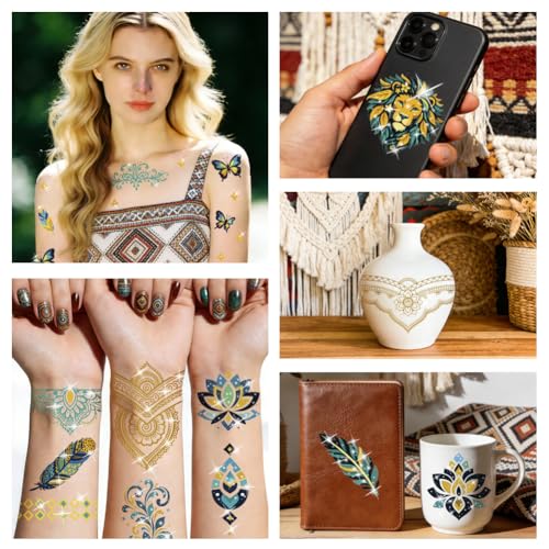 PandaHall 20 Sheets Glitter Temporary Tattoos - 5 Styles