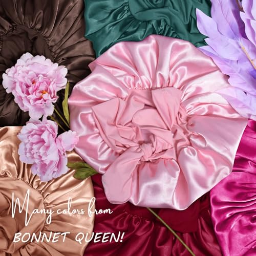 BONNET QUEEN Silk Bonnet for Sleeping Women Satin Bonnet Hair Bonnet Night Sleep Cap Scarf Wrap for Curly Hair with Tie Band Light Rose Gold