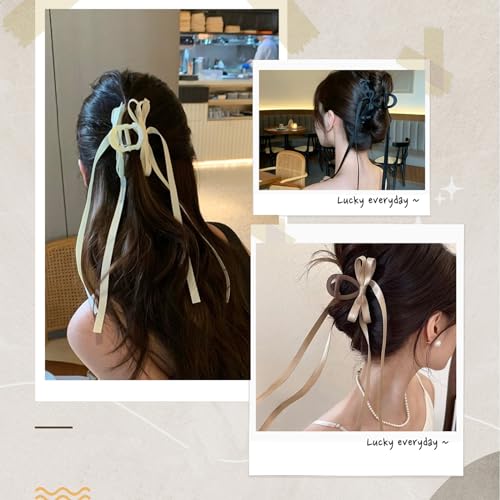 Kasmena 4 Pack Hair Accessories: Big Bow Claw Clips with Long Tassels, Medium Hair Clips with Ribbons, and Bow-knot Clips for Thin or Thick Curly Hair