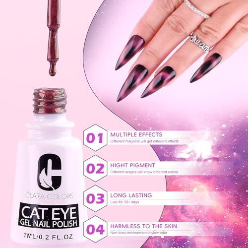 Clara Colors Gel Nail Polish Kit With UV Light - 21 Colors Holographic Chameleon 9D Cat Eye Polish With Magnet, Base Top Coat, Tools - All-In-One Nail Art Manicure Starter for Salon DIY Home