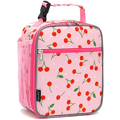 FlowFly Kids Lunch box Insulated Soft Bag Mini Cooler Back to School Thermal Meal Tote Kit for Girls, Boys, Cherry