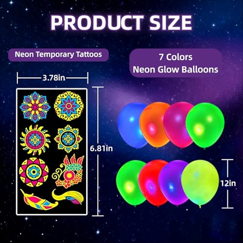 Neon Party Pack: 172 Glow Tattoos & 100 UV Balloons