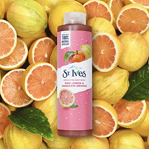 St. Ives Exfoliating Body Wash, Pink Lemon & Mandarin Orange 2-Pack ? Made with 100% Natural Exfoliants for Glowing Skin, 16 Oz Ea