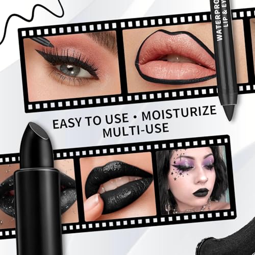 AWCCXMYM 2Pcs Black Lipstick Matte Lip Gloss Non-Sticky Lip Stain Black Liquid Lipstick Long Lasting Waterproof Lip Liner Set Christmas Festival Party Cosplay Halloween Makeup