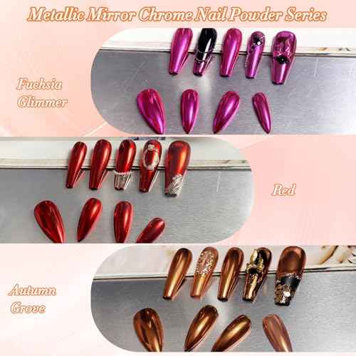 Chrome Nail Powder, Red Metallic Nail Powder Pigment Premium Mirror Effect Salon Nail Art Glitter Dust for Valentines Gel Polish Decoration Home DIY Nail Manicure Supplies