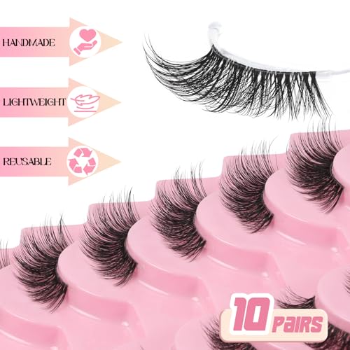 Ahrikiss Half Lashes 10 Pairs 10mm Wispy Cat Eye 3D Fluffy