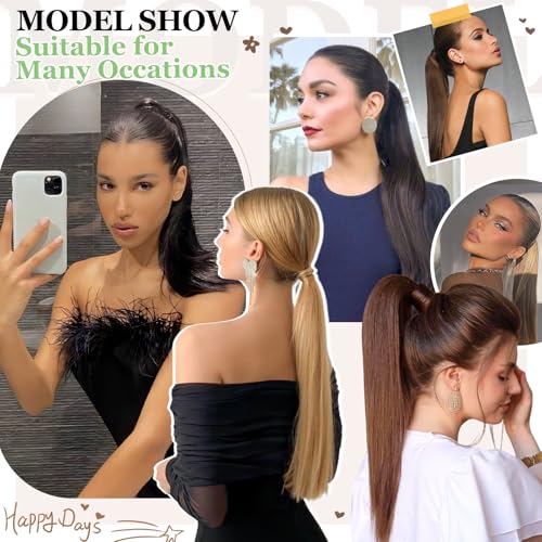 Cephermer 18" 20" Clip-In Ponytail Extension - Curly & Straight Synthetic Hairpiece in Light Brown & Ash Blonde