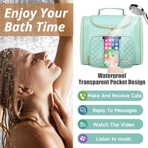 Tealari Green Water-Resistant Toiletry Bag with Hang Hook & Transparent Phone Pocket