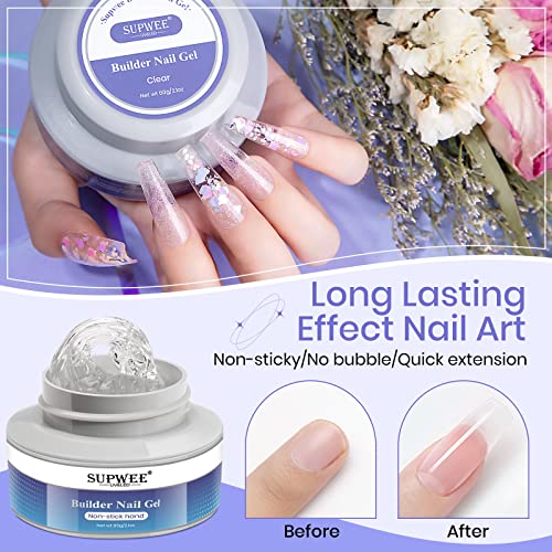 SUPWEE Clear Solid Builder Gel Kit for 3D Nail Art & Extensions (60g)