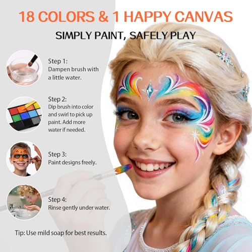Face Paint Kit 18 Colors with 10 Brushes - Washable