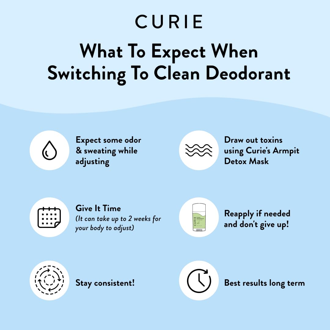 Curie Aluminum Free Deodorant - New Easy Glide Formula - Natural Deodorant, Paraben Free, Cruelty Free, Non-Toxic, White Tea 2oz Stick and Armpit Detox Mask