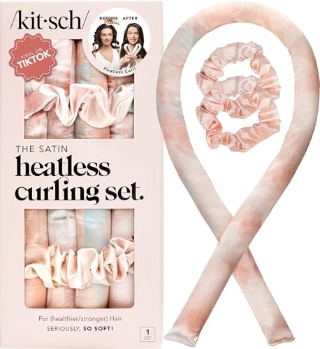 Kitsch Satin Heatless Curls Set - Sunset Tie Dye (34" Rod + 2 Scrunchies)