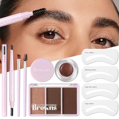 Eyebrow Stencil Kit with Pomade, Pencil & Brush - Waterproof
