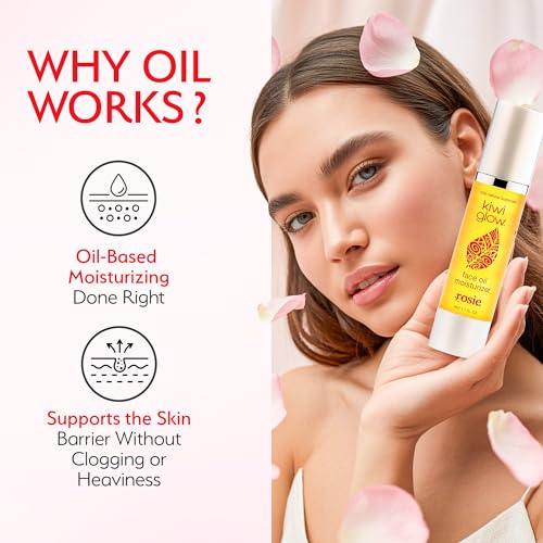 Kiwi Glow Rosie Vegan Face Oil ? Fast-Absorbing Anti-Aging Glow Serum for Balanced Radiant Skin ? Plant-Based Rose Clary Sage Sesame ? Cruelty-Free USA Made ? 1.7 oz