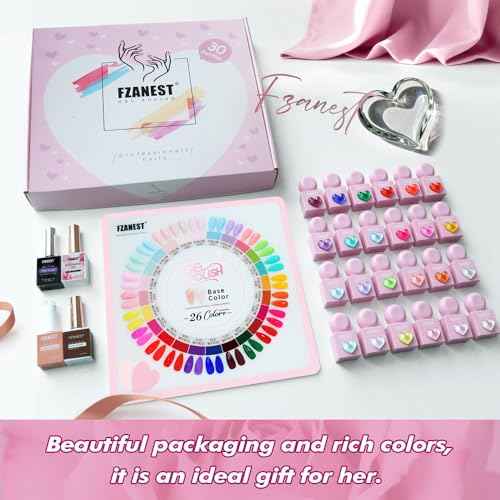 FZANEST Hema-free Gel Nail Polish Set, 30Pcs 10ml TPO-free Nude Pink Red Blue Green Yellow All Season Gel Polish Colors with Rubber Base Top Coat Soak Off UV LED Nail Gel Kit