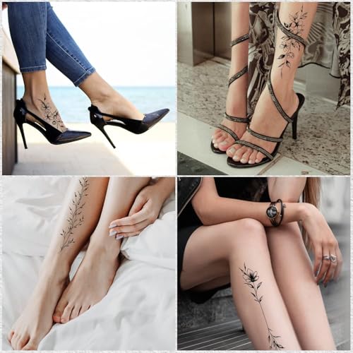 Leesgel Temporary Tattoos Women, 12 Sheets Vine Flowers