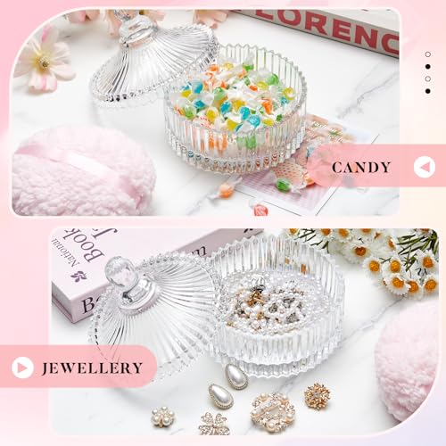 Tioncy 2 Pcs Extra Large Dusting Powder Puff and Container for Women-6'' Glass Crystal Dusting Powder Container with Body Soft Washable Reusable Velour Face(Clear,Classic)