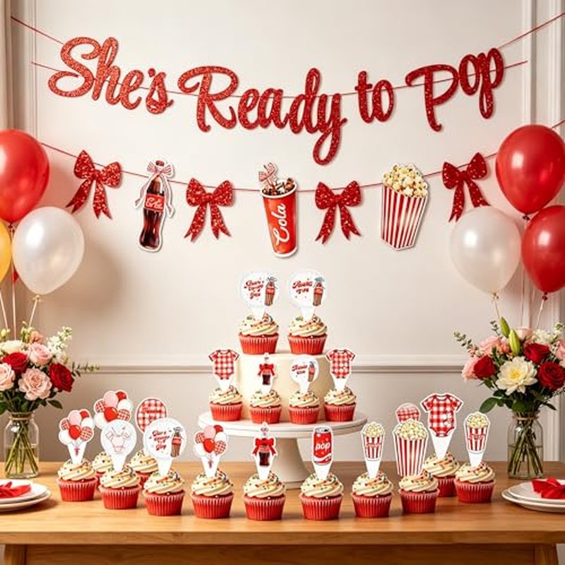 24PCS She's Ready to Pop Cupcake Toppers, Baby Shower