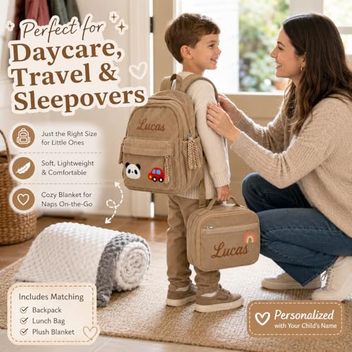 Personalized Girls Preschool Backpack & Lunch Bag Set with Blanket