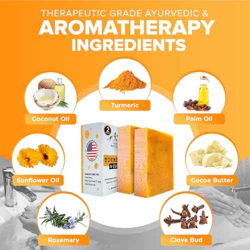 iHeart Nature Organic Turmeric Soap for Dark Spots & Acne with Clove Bud (2 Packs) ? Face & Body Bar ? Rich, Creamy Lather for Natural Skin Glow Aromatherapy