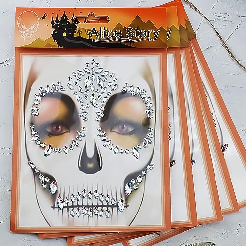 Day of The Dead White Rhinestone Face Jewels Stickers