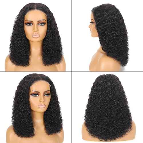 Water Wave Wear and Go Glueless Wigs Human Hair Pre Plucked Pre Cut 5 x 5 HD Lace Closure Wigs 200 Density Water Wave Lace Front Human Hair Wigs for Black Women Natural Black 18 Inch