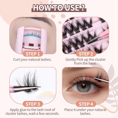 Cluster Lash Extensions D Curl 10-14mm 64PCS DIY Eyelashes