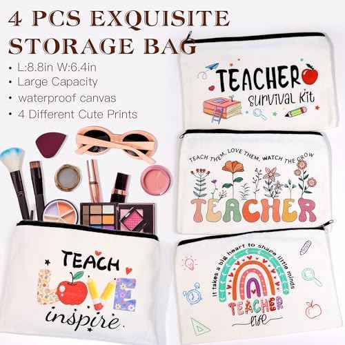 Teacher Christmas Gifts Bulk, 16Pcs Gifts for Women with Teacher Survival Kit Makeup Bags, Bookmarks, Notepad and Pens, Christmas Gifts for Appreciation