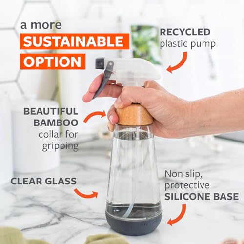 Gray 16oz Refillable Glass Spray Bottle with Bamboo & Silicone - Multi-Use