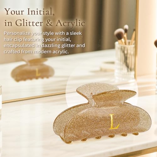 Fycert Gold Glitter Initial Hair Clip A - Personalized Hair Accessory for Women & Girls