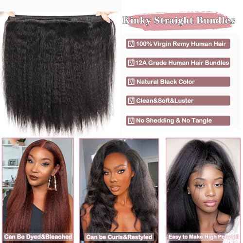 Kinky Straight Human Hair Bundles 24 Inch Single Bundle Yaki Straight Human Hair 1 Bundles 12A 100% Unprocessed Brazilian Virgin Remy Human Hair Extension For Black Women
