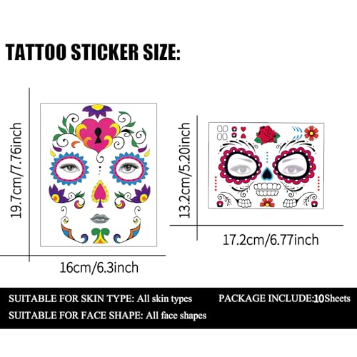 Sugar Skull Temporary Face Tattoo Kit - 8 Sheets