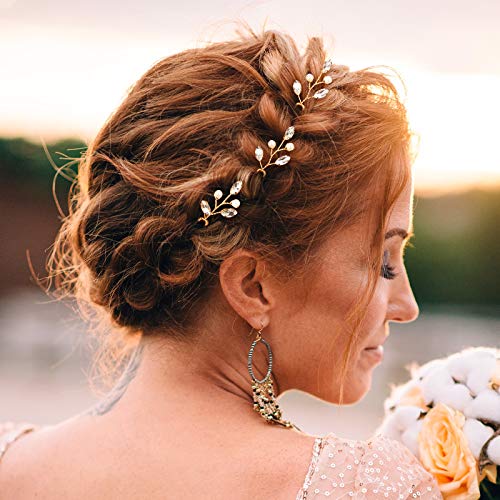 Pearl & Rhinestone Bridal Hair Pins Gold (6 Pieces)