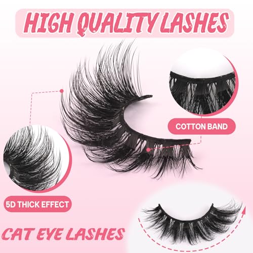 Ahrikiss Lashes Fluffy Cat Eye Lashes 5D Volume False Eyelashes That Look Like Extensions 10 Pairs Soft Wispy Fake Eyelashes Faux Mink Lashes (D18)
