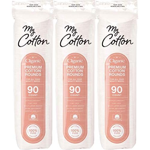 My Cotton Premium Cotton Rounds for Face (3 Pack) | Makeup Remover Pads, Hypoallergenic, Lint-Free | 100% Pure