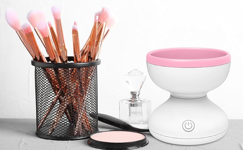 Electric Makeup Brush Cleaner & Dryer Machine - Portable Pink