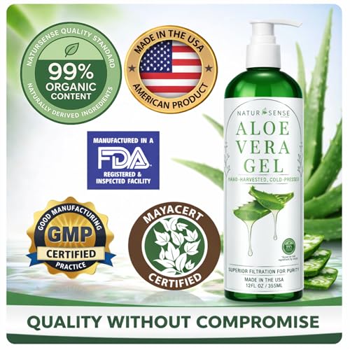 NTRSNS NaturSense 99% Organic Aloe Vera Gel. Deep Hydration, Effective Moisturizing. For Hair, Scalp, Face, Dry Winter Skin, Acne, Sunburn, Sensitive Skin, Shaving. Unscented, 12 oz.