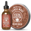 Viking Revolution Sandalwood Beard Balm for Men (2oz) and Sandalwood Beard Oil (1 fl oz) Bundle - With Argan and Jojoba Oils - Soften and Moisturize - Stocking Stuffers for Men