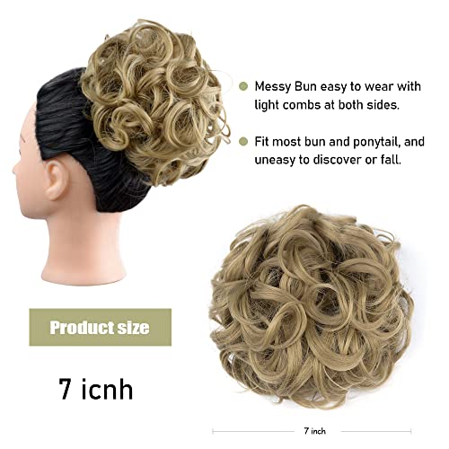 KGBFASS Messy Bun Hair Piece Curly Scrunchie Chignon Hairpiece Wavy Updo Bun Extension Combs in on Ponytail for Women(24#)