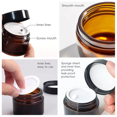 15 Pack 4 oz Glass Jars with Lids, Amber Refillable Containers with Inner Liners - Empty Cosmetic Jars with Labels & Spatulas for Makeup Lotion Candles Jam Storage