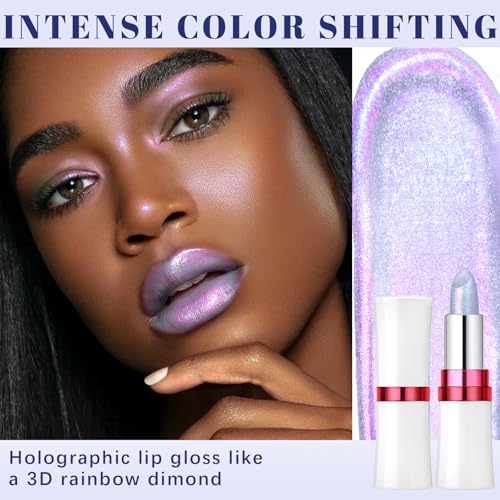 Noerrors Chameleon Silver Pink Glitter Lipstick, Holographic Color Shift Waterproof Long Wear Shimmer Metallic Lip Color, Duochrome Iridescent Sparkle Diamond Lip Gloss Mermaid Makeup for Festival#07