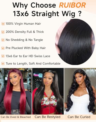 13x6 Lace Front Wig Human Hair 32" 200 Density Straight