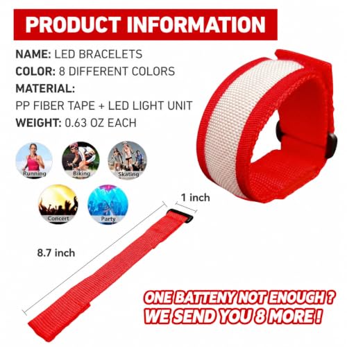 KIRALUMI 8 Pack LED Light Up Bracelets - Multicolor 7 Solid + 1 Multicolor Bands, 3 Modes